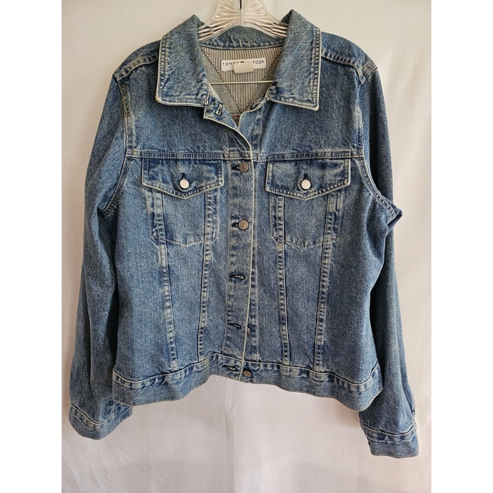 Vintage Tommy Hilfiger Jean Jacket Blue Denim Cotton Coat Size XL